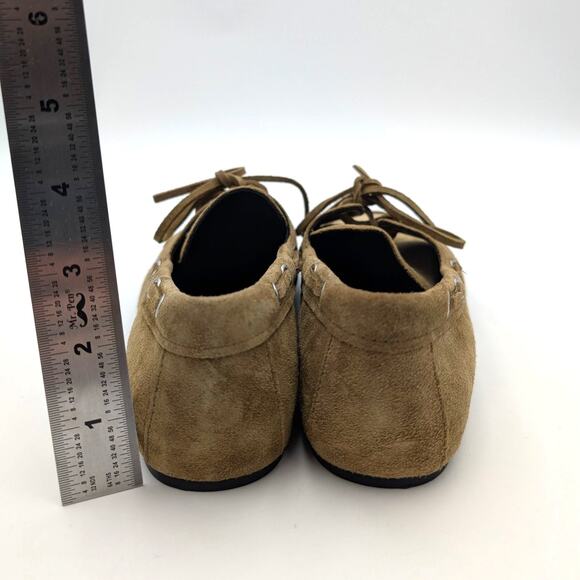 Vince Marin Round Toe Boat Loafer Women's Olivewood Suede Size US7M EU37 - Picture 4 of 14